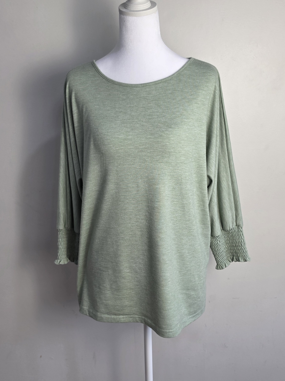 Smocked Cuff Long Sleeve Tee in Sage Green
